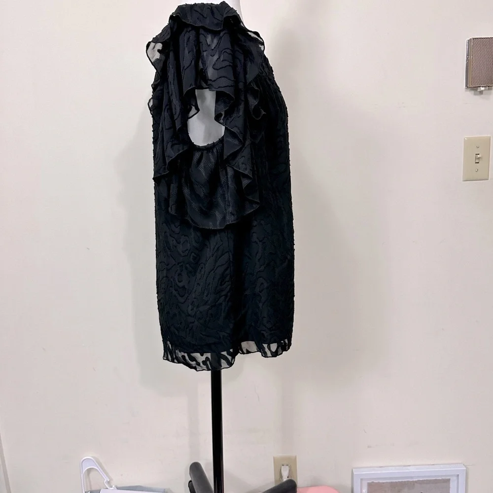 NWOT Anna Cate Black w Lace Overlay Ruffle Sleeves V-Neck Collar Pullover Top M - Picture 8 of 14